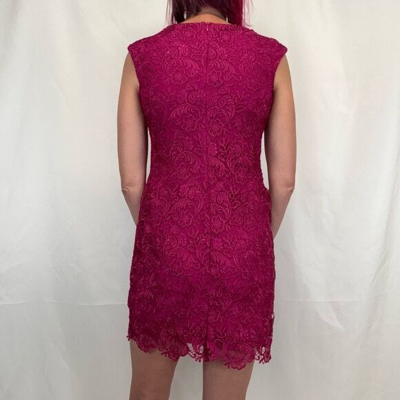Lauren Ralph Lauren Women's Lace Overlay Mini Dress Berry Bright Fuchsia Pink 4 - Picture 2 of 14